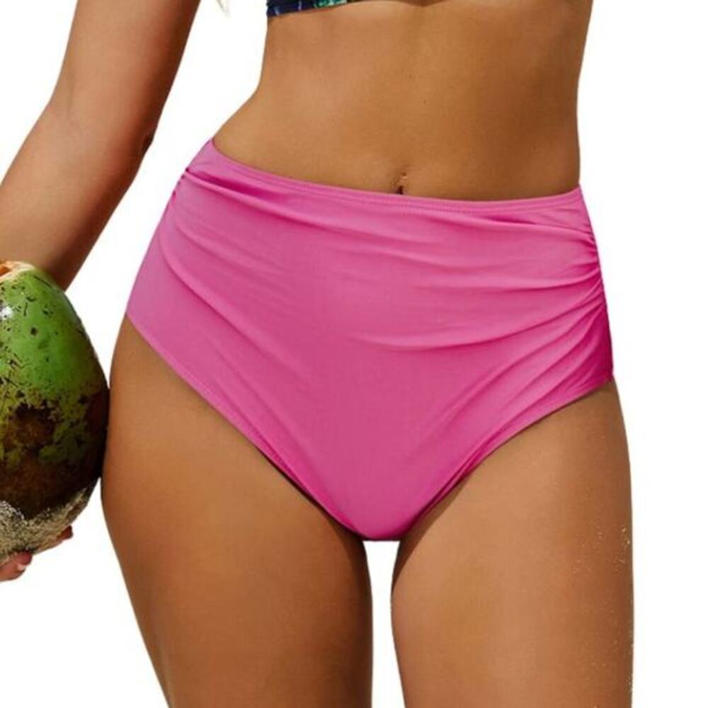 Cupshe Women's Pink Sensorial Spring Ruched High Rise Bikini Bottoms Medium